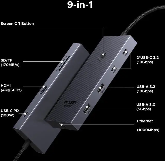 Alt view image 9 of 14 - Revodok Pro 9 in 1 USB C Hub Gigabit Ethernet Adapter 4K@60Hz HDMI, 100W PD Charging, USB A Data Ports, SD/TF Card Reader Compatible with Mac M1, M2, M3,M4, M5,Steam Deck