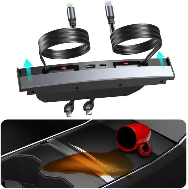 Alt view image 7 of 12 - USB Hub for Tesla Model 3 Model Y Waterproof - Fast Phone Charger for Model Y/3 Accessories 2024 2023 2022 2021 Multi Port Retractable Docking Station, 100% Fit Center Console(Not Fit Model 3 2024)