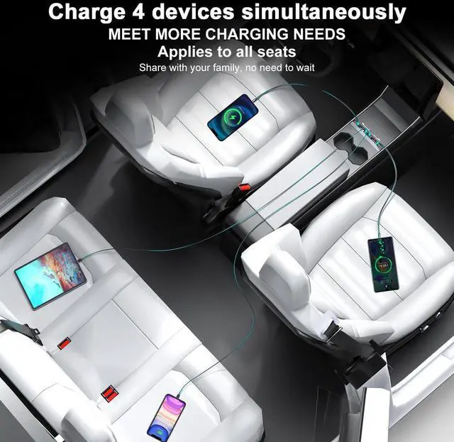 Alt view image 8 of 12 - USB Hub for Tesla Model 3 Model Y Waterproof - Fast Phone Charger for Model Y/3 Accessories 2024 2023 2022 2021 Multi Port Retractable Docking Station, 100% Fit Center Console(Not Fit Model 3 2024)