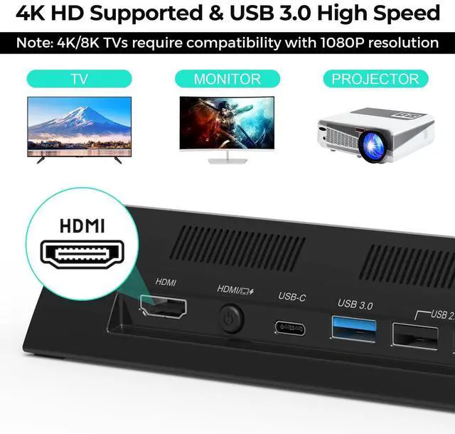 Alt view image 8 of 12 - TV Docking Station for Switch,Docking Station Support 4K HDMI Output,Replacement for Official Switch Dock with Type-C and HDMI Cable