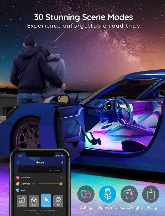 Alt view image 10 of 14 - Car LED Strip Lights, Smart RGBIC Interior Car Lights with APP Control, 4 Music Modes and 16 Million Colors, 2 Lines Design LED Lights for Car Decor, DC 12V