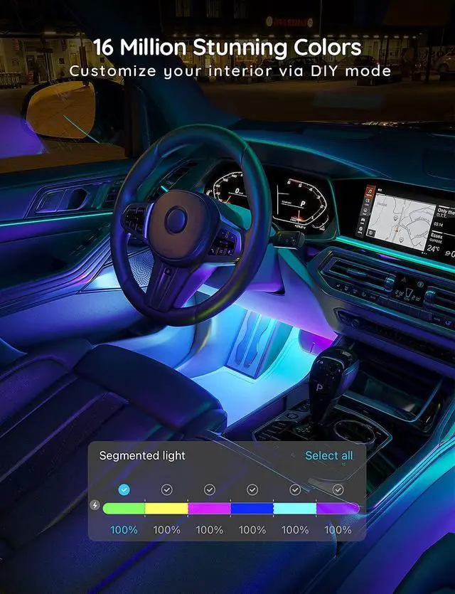 Alt view image 11 of 14 - Car LED Strip Lights, Smart RGBIC Interior Car Lights with APP Control, 4 Music Modes and 16 Million Colors, 2 Lines Design LED Lights for Car Decor, DC 12V