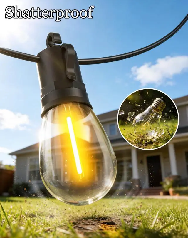 Alt view image 13 of 14 - 50ft-Solar-Powered-Lights-Outdoor-Waterproof-String Lights-Outside-Patio-Yard-Garden-Fence-Backyard-Deck-Porch-Balcony-Patios-Camping-Battery-Operated-LED-Fairy-Strip-Lighting-Hanging-Edison-Bulbs-S14