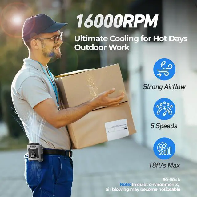 Alt view image 12 of 14 - Portable Waist Fan Clip On, Father's Day Gifts for Dad Husband, 10000mAh Rechargeable Wearable Shirt Fan, Powerful Belt Fans, Birthday Gifts for Men Jobsite Travel Camping Essentials 2026