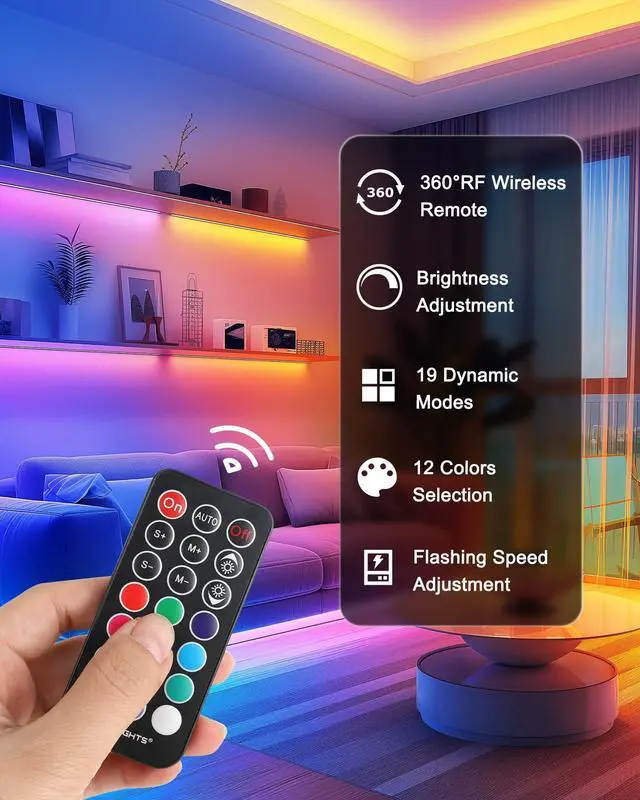 Alt view image 11 of 14 - LED Strip Lights, Small LED Light Strips Dimmable, RGB 5050 Color Changing LED Tape Light with Remote and UL-Listed Adapter for TV Backlight, Bedroom, Cabinet Shelf Display
