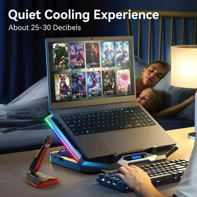 Alt view image 13 of 14 - Gaming Laptop Cooling Pad with 8 Cooling Fans, Laptop Fan Cooler Pad for 15-17.3 Inch, Notebook Cooler Stand with 6 Height Adjustable, RGB Cooling Pad with Two USB Port + Phone Stand