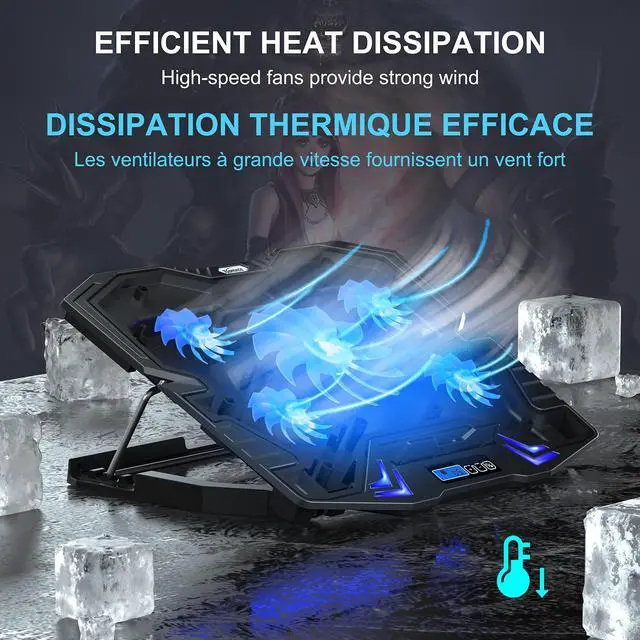 Alt view image 9 of 12 - C5 12-15.6 inch Gaming Laptop Cooler Cooling Pad | 5 Quiet Fans and LCD Screen | 2500RPM Strong Wind Designed for Gamers and Office