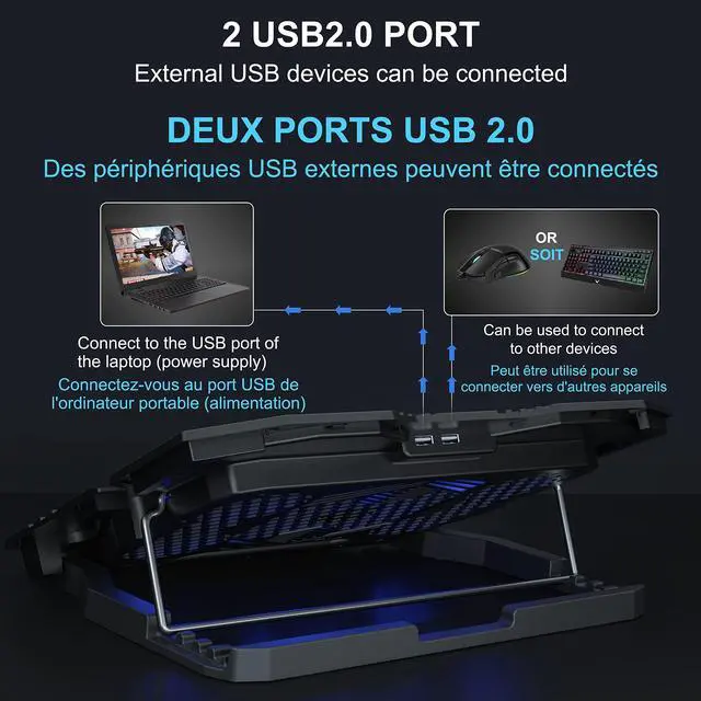 Alt view image 12 of 12 - C5 12-15.6 inch Gaming Laptop Cooler Cooling Pad | 5 Quiet Fans and LCD Screen | 2500RPM Strong Wind Designed for Gamers and Office