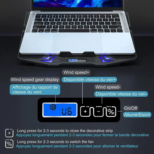 Alt view image 11 of 12 - C5 12-15.6 inch Gaming Laptop Cooler Cooling Pad | 5 Quiet Fans and LCD Screen | 2500RPM Strong Wind Designed for Gamers and Office