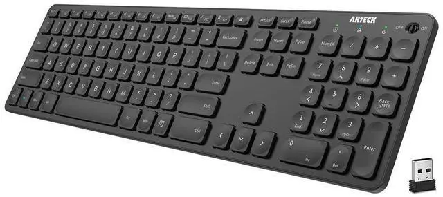 Alt view image 8 of 14 - 2.4G Wireless Keyboard Ultra Slim Full Size Keyboard with Numeric Keypad and Media Hotkey for Computer/Desktop/PC/Laptop/Surface/Smart TV and Windows 10/8/ 7 Built-in Rechargeable Battery