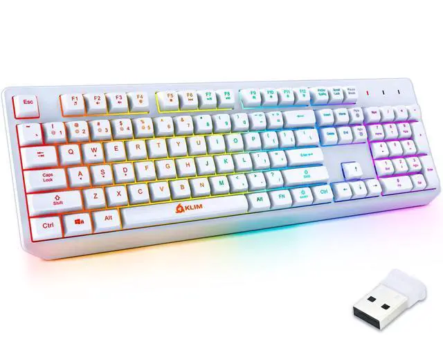Alt view image 8 of 14 - Chroma White Wireless Keyboard RGB Backlit, Rechargeable Battery, Wireless Keyboard with Water-Resistant Durable Design, Compatible with PC, Mac, PS4, PS5