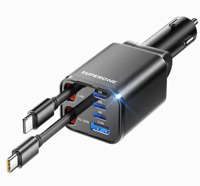 Alt view image 8 of 14 - Retractable Car Charger, 99W Car Phone Charger with Cables Fast Charging, USB C Car Charger Adapter for iPhone 17 16 15 14 13 12, Samsung, Black