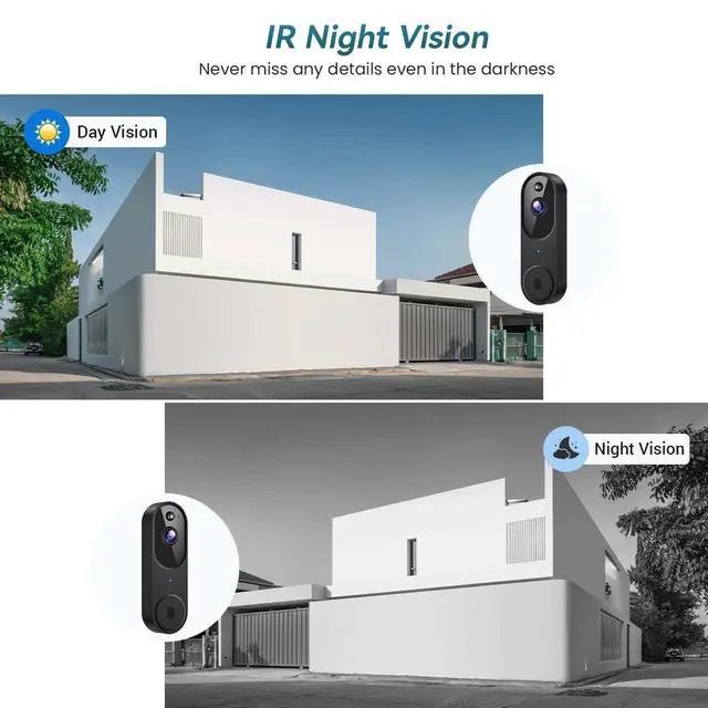 Alt view image 10 of 14 - Wireless Wi-Fi Video Doorbell Camera with Two Way Audio, AI Motion Detection, Night Vision and Cloud Storage, 2.4G Wi-Fi only