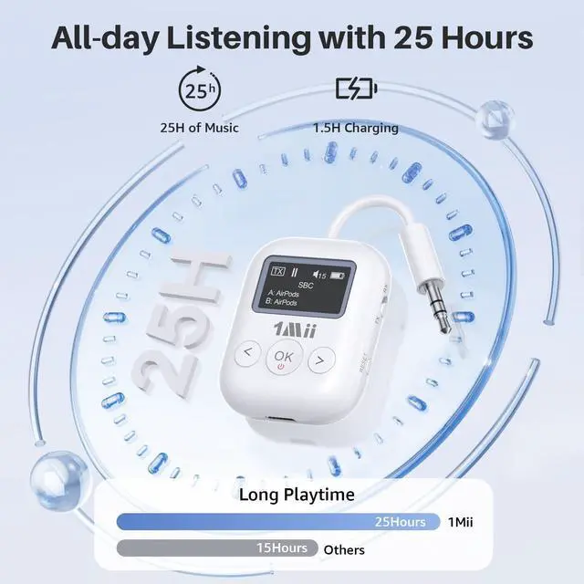 Alt view image 13 of 14 - Bluetooth 5.3 Transmitter Receiver for TV Home Audio, Display Screen, 3.5mm AUX Bluetooth Adapter for 2 Headphones, aptX AD/LL/HD Audio for Home Stereo, Projector, PC, Car, CD Player