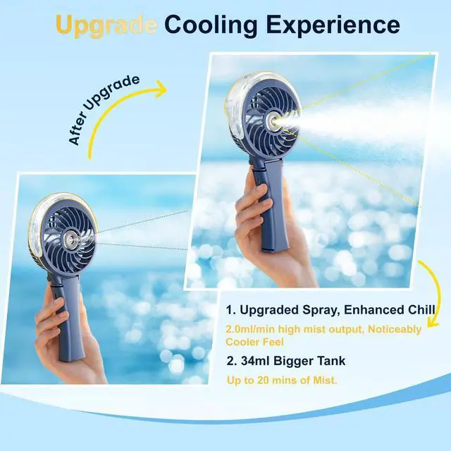 Alt view image 9 of 14 - Upgraded Portable Handheld Misting Fan, Rechargeable Personal Mister Fan, Spray Water Mist Fans, Mini Cooling Hand Fans for Summer Beach Travel Concerts, Gifts for Women(Royal Blue)