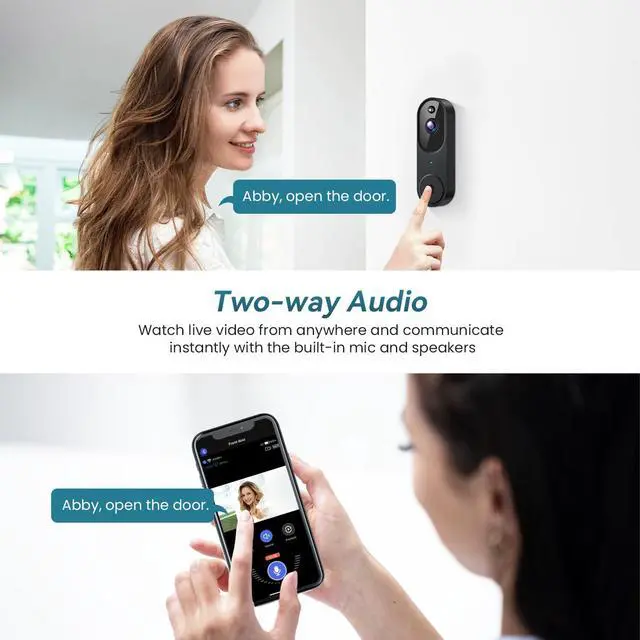 Alt view image 12 of 14 - Wireless Wi-Fi Video Doorbell Camera with Two Way Audio, AI Motion Detection, Night Vision and Cloud Storage, 2.4G Wi-Fi only