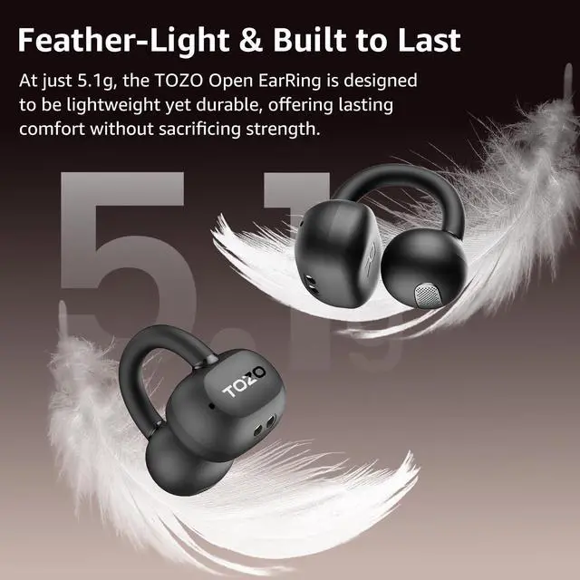 Alt view image 10 of 14 - OpenEarRing True Open Ear Earbuds, Lightweight Comfort Open Ear Clip Wireless Earbuds, 40H Play Bluetooth 5.4 Headphones with Smart Digital Display Design Fit Sports Running, Workout Black