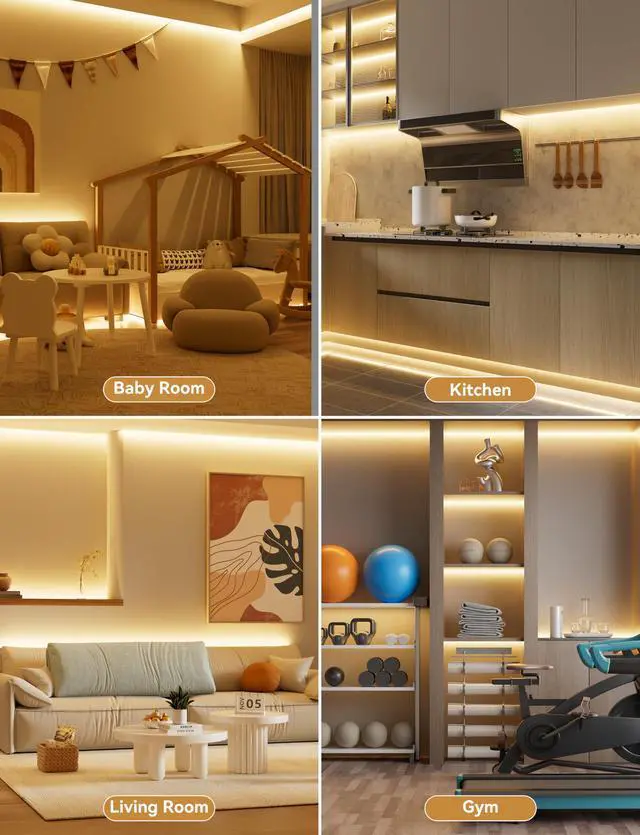 Alt view image 14 of 14 - COB LED Strip Light,LED Lights 16.4ft,UL Listed Warm White 2700K Dotless Strip Lights,CRI93+ Super Bright Dimmable 24V Flexible Tape Light with RF Remote,for Cabinets,Kitchen Office Lighting