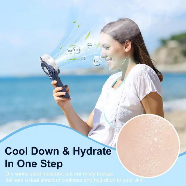Alt view image 11 of 14 - Upgraded Portable Handheld Misting Fan, Rechargeable Personal Mister Fan, Spray Water Mist Fans, Mini Cooling Hand Fans for Summer Beach Travel Concerts, Gifts for Women(Royal Blue)