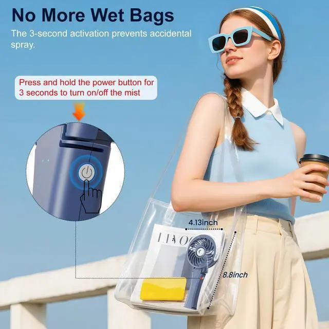 Alt view image 12 of 14 - Upgraded Portable Handheld Misting Fan, Rechargeable Personal Mister Fan, Spray Water Mist Fans, Mini Cooling Hand Fans for Summer Beach Travel Concerts, Gifts for Women(Royal Blue)