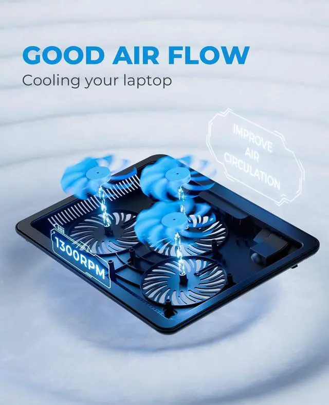Alt view image 14 of 14 - HV-F2056 15.6"-17" Laptop Cooler Cooling Pad - Slim Portable USB Powered (3 Fans), Black/Blue