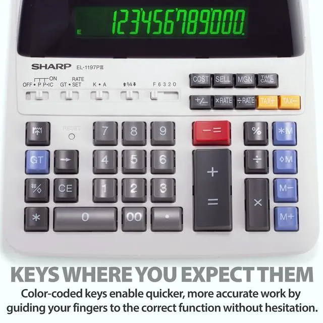 Alt view image 10 of 14 - EL-1197PIII Heavy Duty Color Printing Calculator with Clock and Calendar