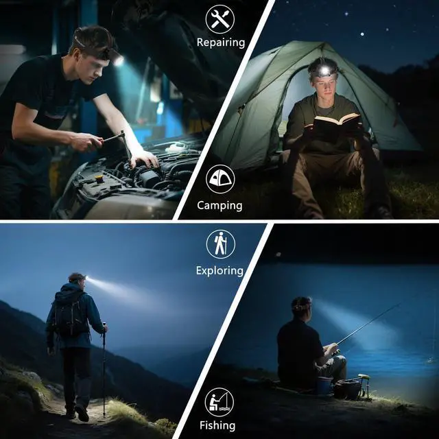 Alt view image 14 of 14 - 3Pack Rechargeable Headlamps for Adults, 9900L Super Bright Head Lamps LED Rechargeable, 4Mode Head Lights for Forehead Hard Hat, Adjustable Focus 90°Headlight, Waterproof LED Headlamp Camping