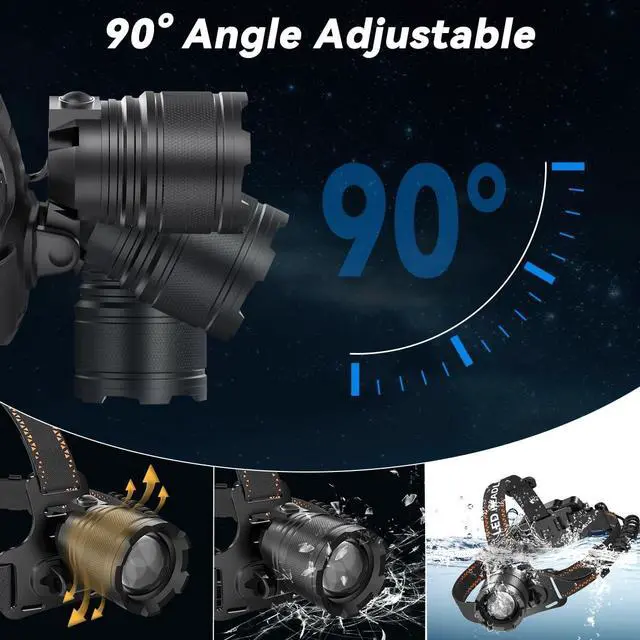 Alt view image 11 of 14 - 3Pack Rechargeable Headlamps for Adults, 9900L Super Bright Head Lamps LED Rechargeable, 4Mode Head Lights for Forehead Hard Hat, Adjustable Focus 90°Headlight, Waterproof LED Headlamp Camping