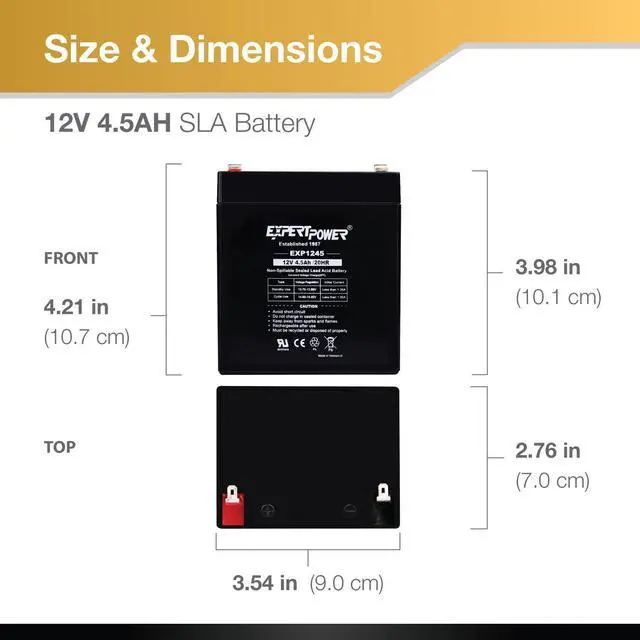 Alt view image 9 of 14 - EXP1245-12V 4.5Ah Rechargeable SLA Battery for Security System, UPS, Garage Door Opener Replacement, Fire Alarm Batteries, Sealed Lead Acid, 12V Battery Backup
