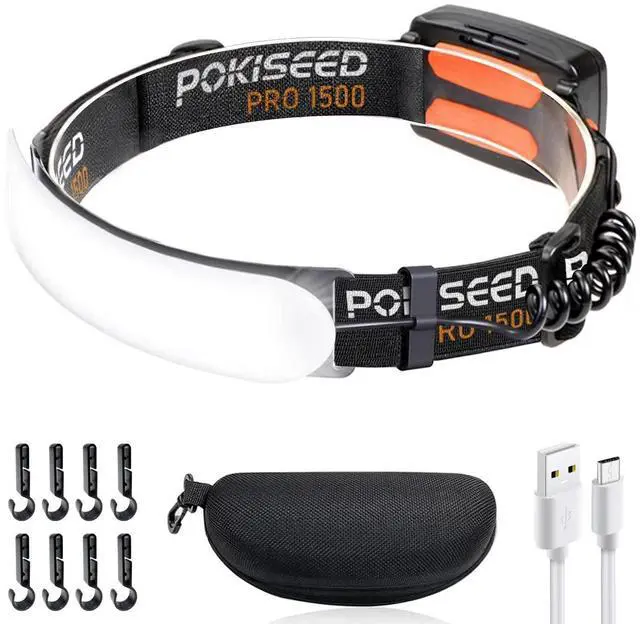 Alt view image 8 of 14 - LED Headlamp Rechargeable, Super Bright 1500 Lumens 230° Wide Beam Headlamp, 3 Modes IPX6 Waterproof Lightweight Head Light with Taillight & Clips for Camping, Running,Fishing, Outdoors, Hard Hat Work