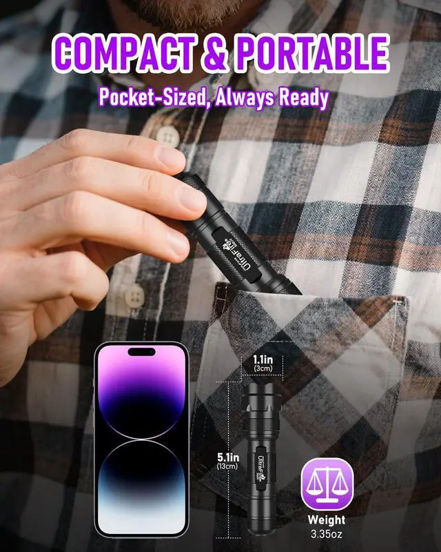 Alt view image 12 of 14 - UV Flashlight 395-405 nm Led Blacklight for Curing UV Glue, Leak Detector, Pet Urine Stain