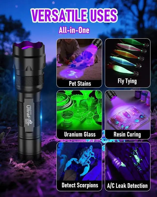 Alt view image 13 of 14 - UV Flashlight 395-405 nm Led Blacklight for Curing UV Glue, Leak Detector, Pet Urine Stain