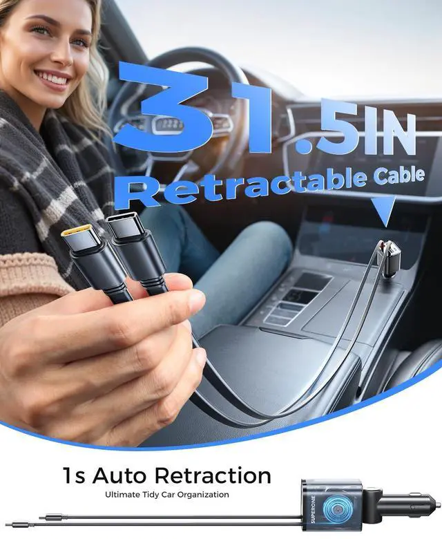 Alt view image 12 of 14 - 6 in 1 Retractable Car Charger with Dual Type C Cables, 99W Ultra-Compact USB C Car Accessories Adapter with 4 USB Ports, Fast Charging Car Charger for iPhone 17/16/15/14/13/12, Galaxy, iPad