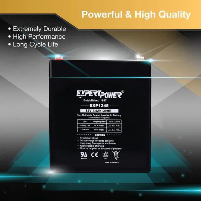 Alt view image 11 of 14 - EXP1245-12V 4.5Ah Rechargeable SLA Battery for Security System, UPS, Garage Door Opener Replacement, Fire Alarm Batteries, Sealed Lead Acid, 12V Battery Backup