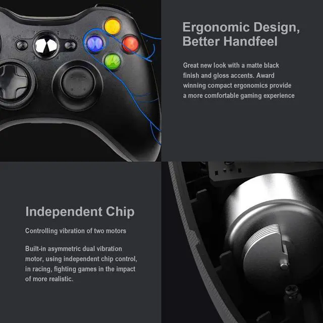 Alt view image 12 of 14 - Wireless Controller for Xbox 360, Xbox 360 Joystick Wireless Game Controller for Xbox 360 & Slim Console and PC Windows XP/7/8/10(Black)