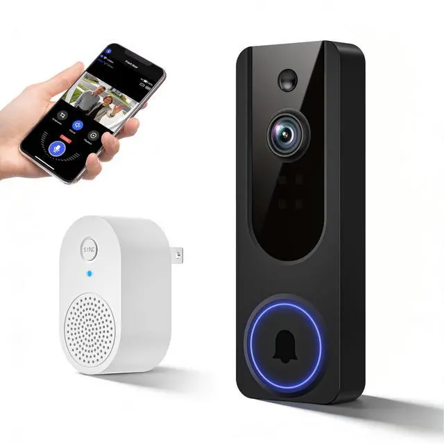 Alt view image 8 of 14 - 1080P Wireless Video Doorbell Camera, Battery Powered Door Chime, Night Vision, 2-Way Audio, Smart AI Human Detection, Cloud Storage, Home Security Door Bell