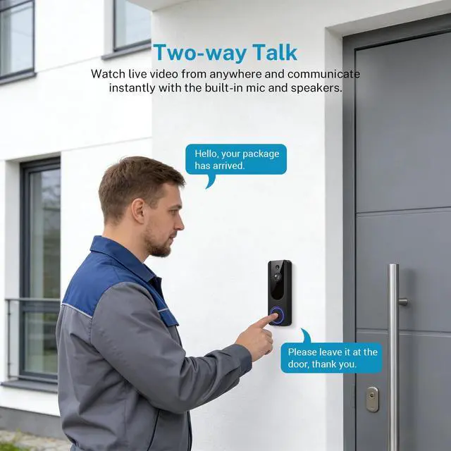 Alt view image 13 of 14 - 1080P Wireless Video Doorbell Camera, Battery Powered Door Chime, Night Vision, 2-Way Audio, Smart AI Human Detection, Cloud Storage, Home Security Door Bell