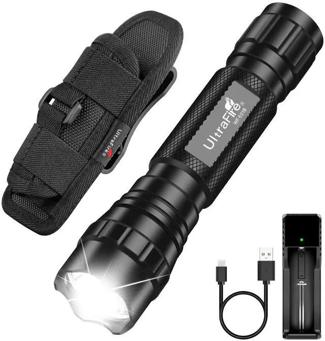 Alt view image 8 of 14 - Tactical Flashlight with Holster, Single Mode LED Flashlight 1000 High Lumen Duty Flashlights with Belt Holster and Charger, Bright Small Flash Light WF-501B