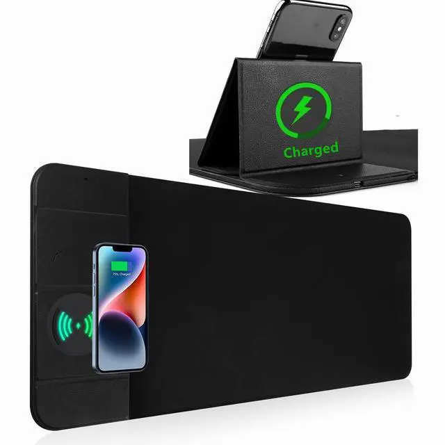 Alt view image 8 of 14 - Wireless Charging Mouse Pad with Phone Holder Gaming Mousepad Desk Mat 15W Qi Fast Charging Pad Ultra-Smooth Surface Non-Slip Extended Premium Black Computer Keyboard Mat for MacBook PC Laptop
