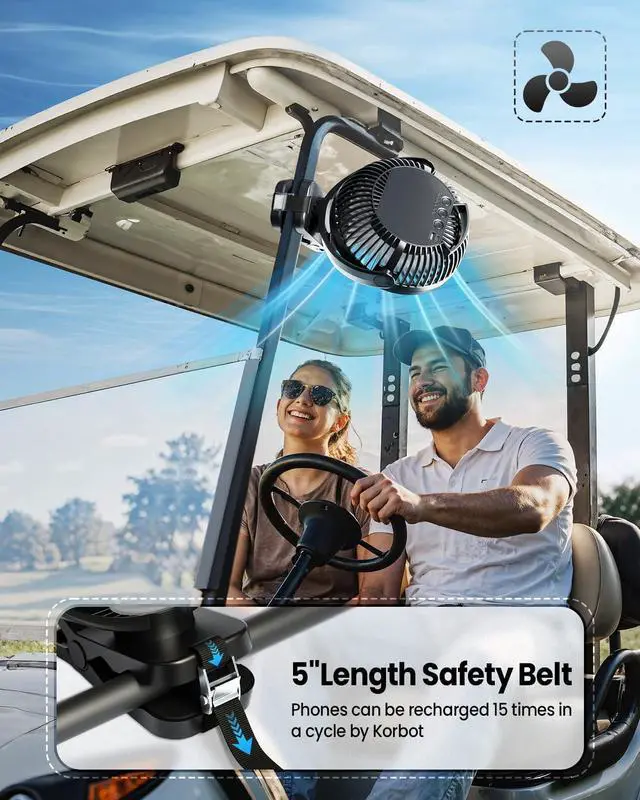 Alt view image 9 of 14 - 24000mAh Clip on Fan for Golf Cart - 8-inch Portable Rechargeable Fans - Max Up to 150Hrs Work Time - Battery Operated Fan with LED, Remote, Timers, Hook for Office, Desk, Camping, Treadmill, Tent