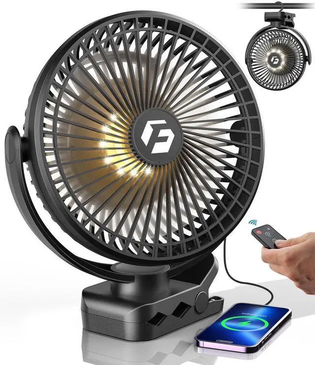 Alt view image 8 of 14 - 24000mAh Clip on Fan for Golf Cart - 8-inch Portable Rechargeable Fans - Max Up to 150Hrs Work Time - Battery Operated Fan with LED, Remote, Timers, Hook for Office, Desk, Camping, Treadmill, Tent