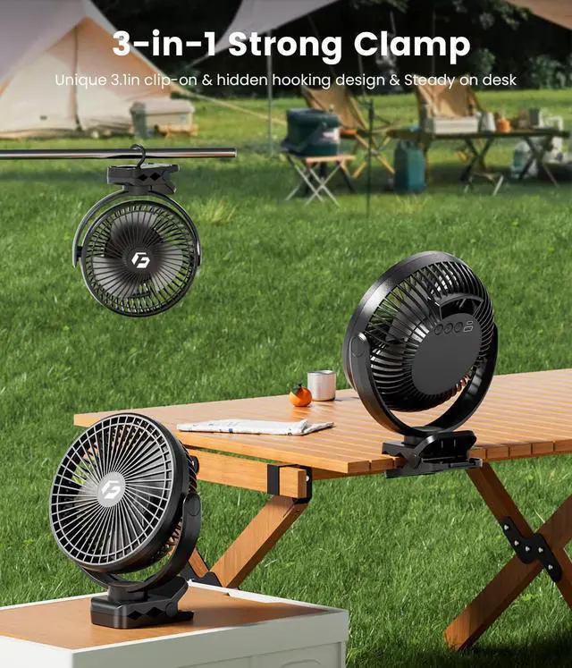 Alt view image 10 of 14 - 8-inch Clip-on Fan - 12000mAh Portable Rechargeable Battery With 3 Speeds and Strong Airflow, USB Small Desk Personal Quiet for Office, Stroller, Bedroom and Camping