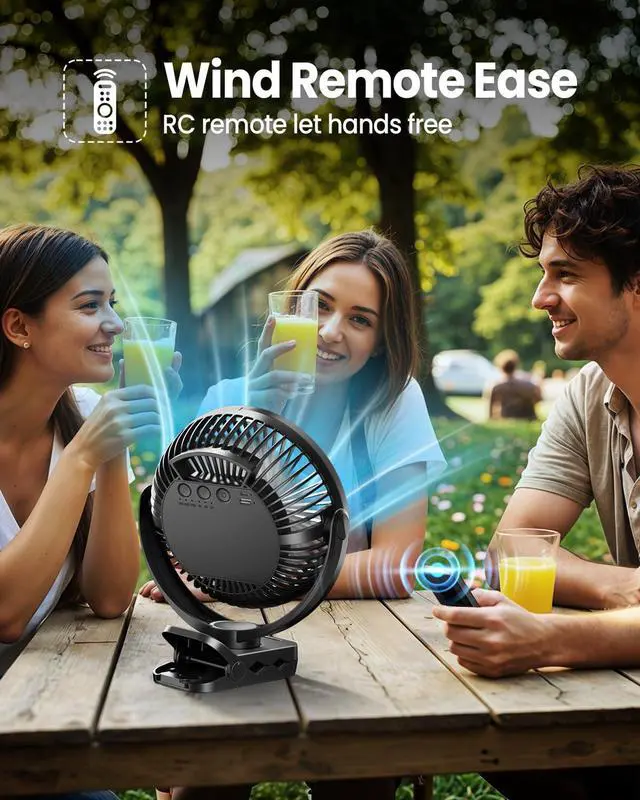 Alt view image 12 of 14 - 24000mAh Clip on Fan for Golf Cart - 8-inch Portable Rechargeable Fans - Max Up to 150Hrs Work Time - Battery Operated Fan with LED, Remote, Timers, Hook for Office, Desk, Camping, Treadmill, Tent