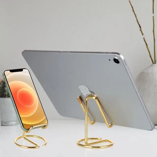 Alt view image 2 of 2 - 2 Pack Cell Phone Stand for Desk, Cute Metal Gold Cell Phone Stand Holder Desk Accessories, Compatible with All Mobile Phones, iPhone, iPad