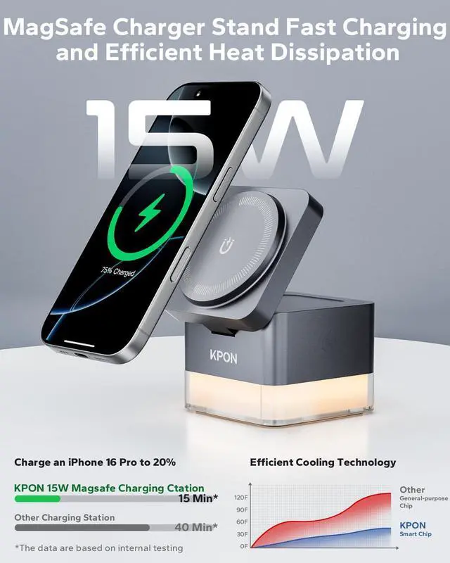Alt view image 9 of 14 - for iPhone Nightstand Charging Station,15W 3 in 1 Wireless Phone Charger Stand with Night Lamp, Travel Foldable Magnetic Cube Magsafe Dock for iPhone 17 16 15 14 13 12 Series/Apple Watch/Airpods