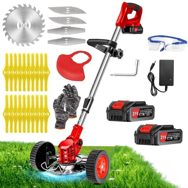 Alt view image 8 of 14 - Cordless Weed Wacker Electric Grass Trimmer 21V Battery Powered Weed Trimmer, 3-in-1 Brush Cutter Weed Cutter Lawn Edger with 3 Types Blade & Wheels Lightweight for Garden and Yard Lawn