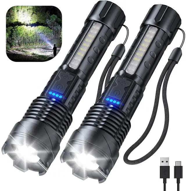 Alt view image 8 of 14 - Flashlight High Lumens Rechargeable 2 Pack, 990000 Lumen Super Bright Led Flashlights with 7 Light Modes, IPX6 Waterproof, Powerful Handheld Flash Light for Camping Home Emergencies