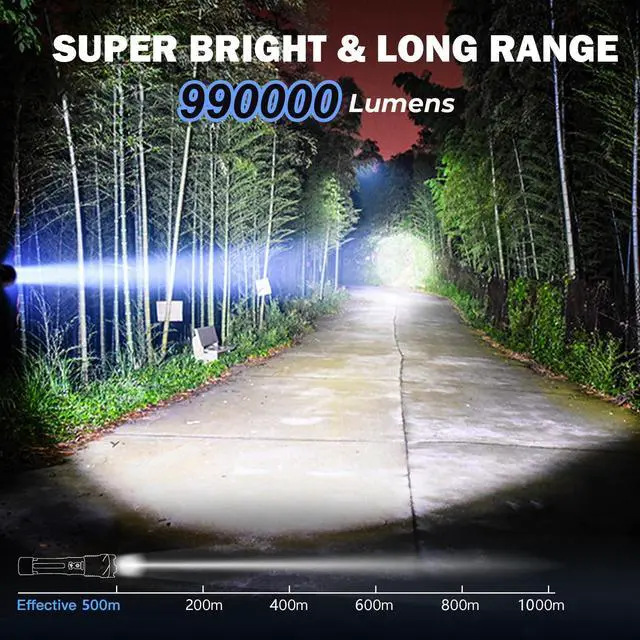 Alt view image 9 of 14 - Flashlight High Lumens Rechargeable 2 Pack, 990000 Lumen Super Bright Led Flashlights with 7 Light Modes, IPX6 Waterproof, Powerful Handheld Flash Light for Camping Home Emergencies