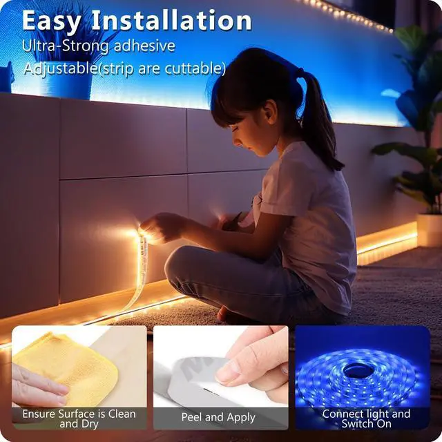 Alt view image 11 of 14 - LED Strip Lights 110ft, Smart Lighting Strips with App Remote Control, RGB Music Sync Color Changing Lights for Bedroom Kitchen Party Home Decor(1 Roll)