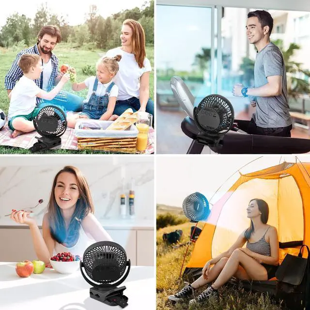 Alt view image 14 of 14 - Portable Clip on Fan 65 Working Hours, Camping Fans with LED Lights & Hook, 12000 Capacity Battery Operated Fan with Clamp, USB Rechargeable for Desk, Tent, Treadmill, Stroller, Golf Cart, Home